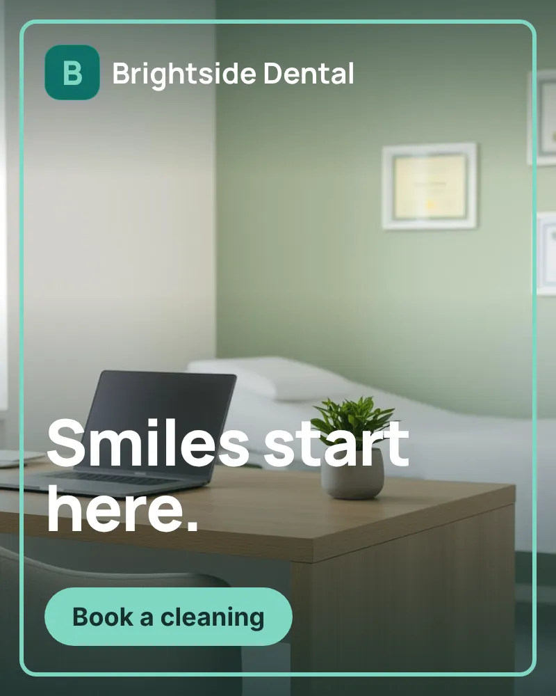 Brightside Dental post with the clinic logo and a booking button